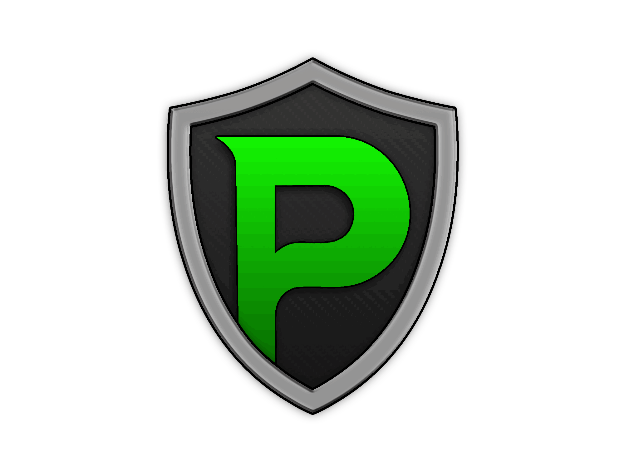 Green P logo on dark shield