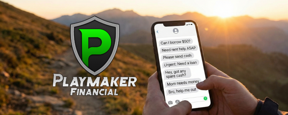 A phone showing text messages from family to give money.